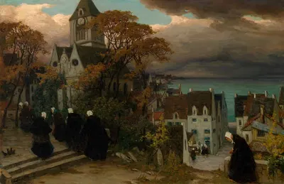 Breton women on their way to mass by Viktor Zarubin, 1921 — digital art print download