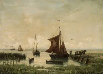 Парусные лодки у озера by Уолтер Лейстиков, 1889 — digital art print download