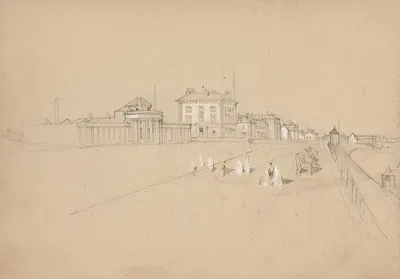 Sketch of a Seaside Town with Promenade by Myles Birket Foster — digital art print download
