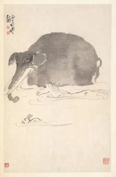 Elephant, Horse, and Hare by Мин Чжэнь, 1788 — digital art print download