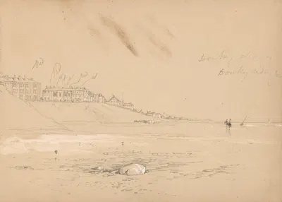 Topographical Sketch of a Seaside Town with Buildings and Beach by Майлс Биркет Фостер — digital art print download