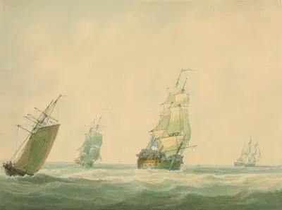 A Two-Decker and other Shipping Offshore by Nicholas Pocock — digital art print download