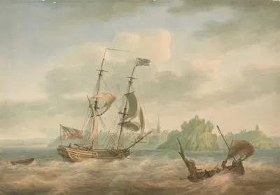 An Admiralty Yacht Running Inshore at Tenby by Nicholas Pocock, 1792 — digital art print download