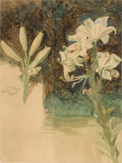 Study of Lilies for May Morning on Magdalen Tower by William Holman Hunt — digital art print download