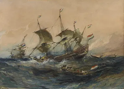 Голландские корабли в шторме by Эжен Изабе, 1839 — digital art print download