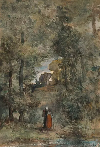 Forest Landscape with a Female Figure by Eugène Smits, 1871 — digital art print download