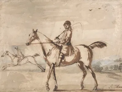 Horse and Rider Walking to Left in a Hilly Landscape by Peter Tillemans — digital art print download