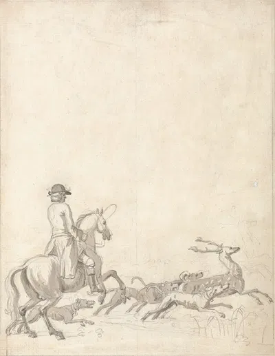 Stag Hunting; Rider With Hounds About to Bring the Stag Down by Питер Тиллеманс — digital art print download