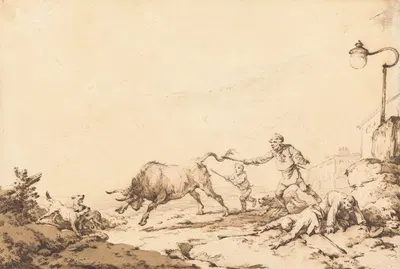 A Bull Charging by Филип Джеймс де Лутербург, 1794 — digital art print download