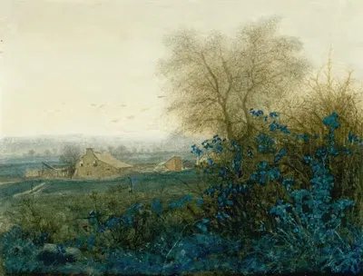 Пейзаж с фермерским домом и крестьянином, катящим тачку by Леон Бонвен, 1865 — digital art print download