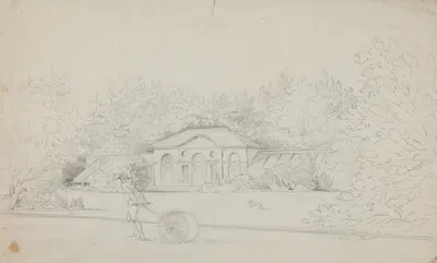 Study of a Cottage and a Man Rolling the Lawn by Rev. William Warren Porter — digital art print download