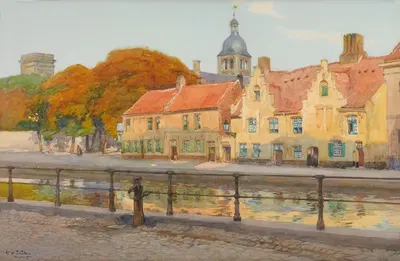 Quay in Bruges by Louis Titz, 1911 — digital art print download