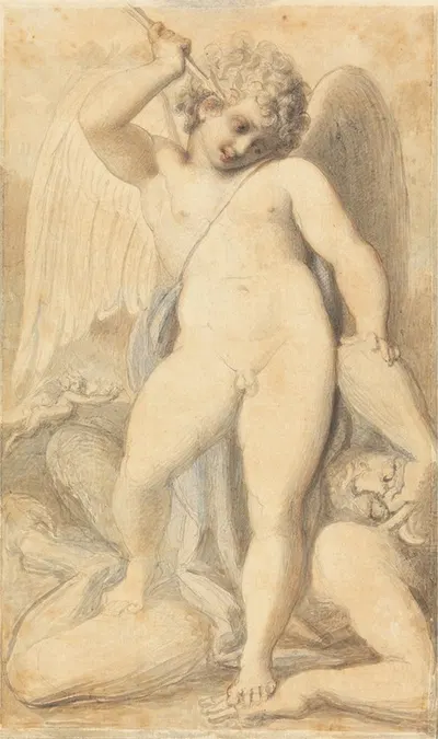 Cupid Overpowering a Satyr by Ричард Косвэй — digital art print download
