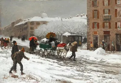 Милан, снегопад в городе by Мозэ Бьянки, 1888 — digital art print download