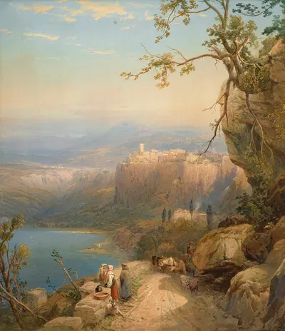 Город и озеро Неми, Южная Италия by Томас Майлс Ричардсон младший, 1880 — digital art print download