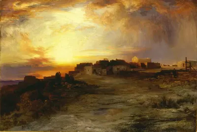 Pueblo at Sunset (Laguna) by Thomas Moran, 1901 — digital art print download