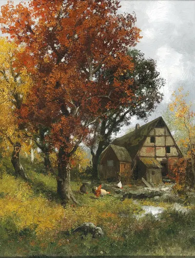 A Mill in an Autumnal Forest by Adolf Kaufmann — digital art print download