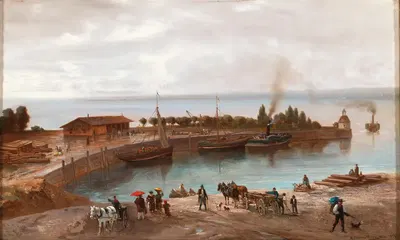 Der Hafen von Bregenz. Regenstimmung by Adolf Obermüllner — digital art print download