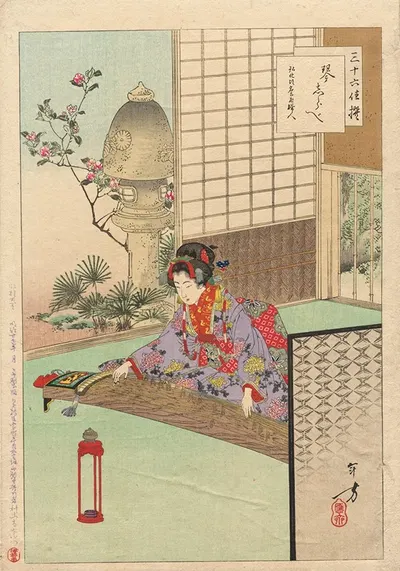 Играя на Кою, Леди из Нагои эпохи Кока (1844-48), из серии Тридцать шесть элегантных выборов by Тошиката Мидзуно, 1894 —…