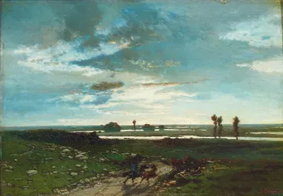 Verso sera (Wild Horses by a River) by Alberto Pasini, 1854 — digital art print download