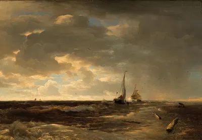 Fishing Boats on a Choppy Sea by Andreas Achenbach, 1867 — digital art print download