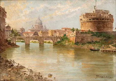 Рим, вид на замок Святого Ангела с базиликой Святого Петра вдали by Антониетта Брандеис — digital art print download