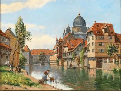 Старая Нюрнберг, вид на синагогу с реки Пегниц by Август Фишер — digital art print download