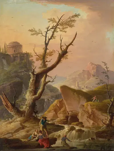 Итальянский пейзаж с фигурами by Шарль-Франсуа Гренье де Лакруа, 1745 — digital art print download