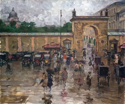 Мюнхен – Одеонплац под дождем by Чарльз Веттер, 1923 — digital art print download