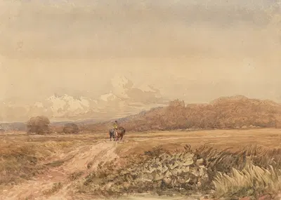 Horseman on a track, near Bolsover Castle, Derbyshire by David Cox — digital art print download