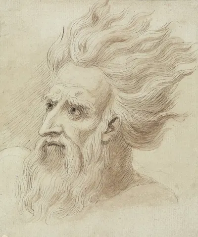 Head of a Man with a Beard and Long Hair in the Wind by Самуэль де Вильд, 1786 — digital art print download