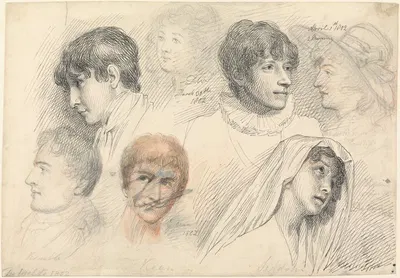 Portrait Studies of Mary Wills in Cowsslip, John Kemble, Edmund Kean and Mrs. Siddons by Samuel de Wilde, 1802 — digital…