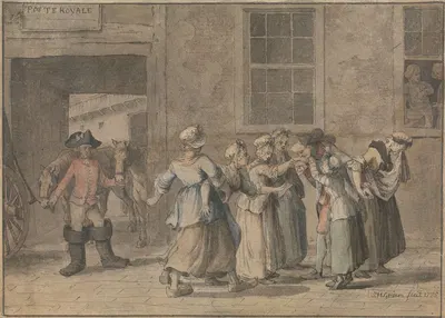 Departure from a French Inn; An Illustration for Sterne's Sentimental Journey by Самуэль Иероним Гримм, 1775 — digital art…
