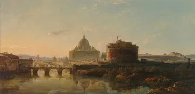У тебя есть сияние заката, Рим, в качестве приданого, освещая кипарис, храм и башню by Эдвард Уильям Кук, 1849 — digital…