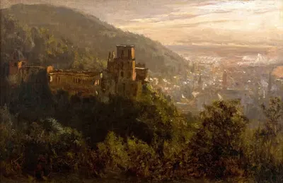 Blick auf Heidelberg mit dem Schloss im Abendlicht by Felix Possart — digital art print download