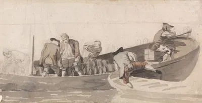 Men Loading a Boat with Barrels by Samuel Scott — digital art print download