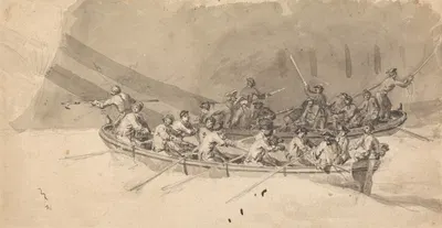 Two Boats with Crews, Study for The Royal William at Sea by Самуэль Скотт — digital art print download