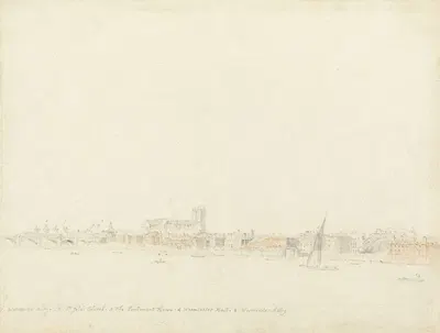 Westminster Abbey and Bridge from Somerset Garden by Самуэль Скотт, 1759 — digital art print download