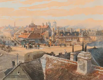 Вид на венский пригород Лихтенталь с церковью Шуберта by Фридрих Франк — digital art print download