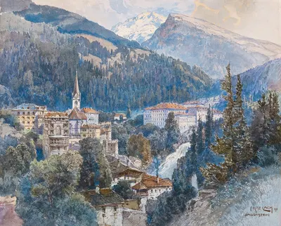 Вид на Бад Гастайн и водопад by Фриц Лах, 1911 — digital art print download