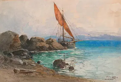 Парусная лодка у берега by Фриц Лах, 1906 — digital art print download