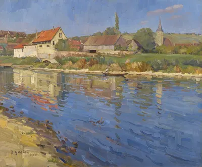 Neckar Landscape at Gundelsheim by Hermann Goebel, 1911 — digital art print download