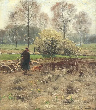 Пастух со своим стадом в предвесенний период by Хуго Мюлиг, 1909 — digital art print download
