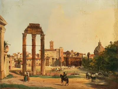 Рим, вид на Римский форум с храмом Кастора и Поллукса by Ипполито Каффи, 1843 — digital art print download