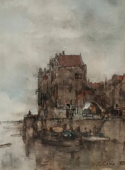 A view of the harbour in Dordrecht by Jacob Maris, 1877 — digital art print download