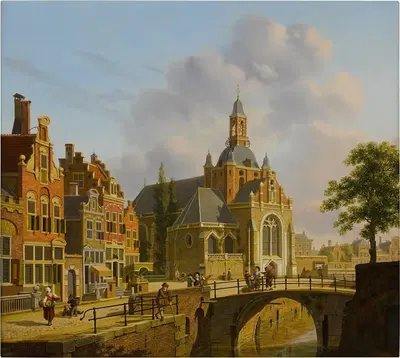 A Church along a Canal, Holland by Jan Hendrik Verheijen — digital art print download