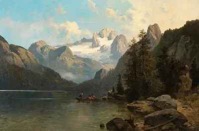 A View of the Dachstein Massif from Lake Gosau by Josef Thoma — digital art print download
