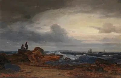 Морское побережье — рыбаки и лодки на Балтийском море by Карл Хагемейстер, 1872 — digital art print download