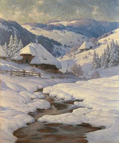 Фермерские дома Черного леса в зимнем пейзаже by Карл Хауптманн, 1926 — digital art print download