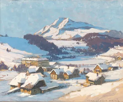 Wienerbruck and Ötscher mountain at snow, by Karl Ludwig Prinz — digital art print download